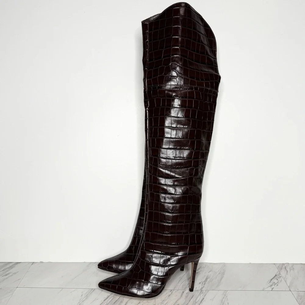 Schutz Maryana Brown Crocodile Over The Knee Boot 5 1/2 B